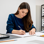 Fashion Designer at Work**

"A professional fashion designer, fully clothed in stylish, modest attire, sketching designs at a bright, modern studio in Milan. Fabric samples and design inspiration boards surround her. Safe for work, appropriate content, perfect anatomy, natural proportions, professional, family-friendly."

**