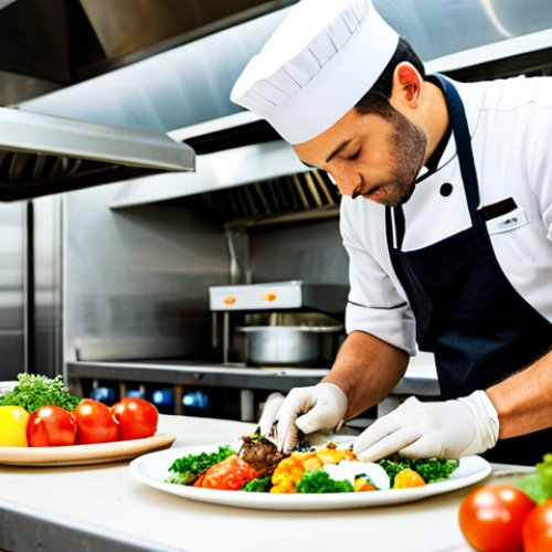 **Prompt:** "A chef carefully arranging fresh, local ingredients on a plate in a brightly lit restaurant kitchen, preparing for a food delivery order, professional quality, perfect anatomy, appropriate content, fully clothed, safe for work, professional food photography, sustainable ingredients"