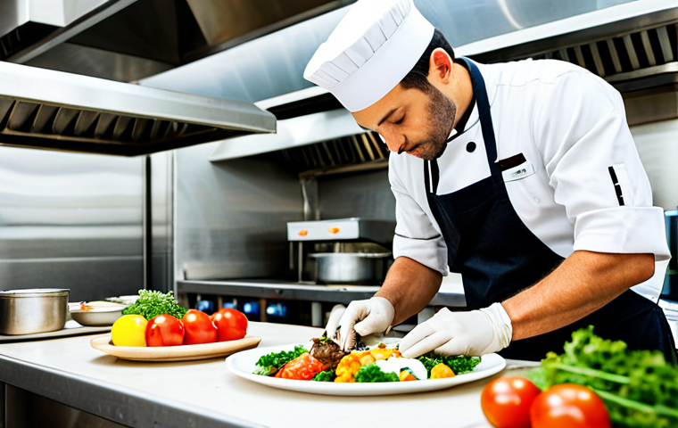 **Prompt:** "A chef carefully arranging fresh, local ingredients on a plate in a brightly lit restaurant kitchen, preparing for a food delivery order, professional quality, perfect anatomy, appropriate content, fully clothed, safe for work, professional food photography, sustainable ingredients"