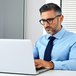 소셜 증명 기반의 위기 관리 전략 - Responding to a Negative Review (Professional)**

"A calm and professional business owner in a moder...