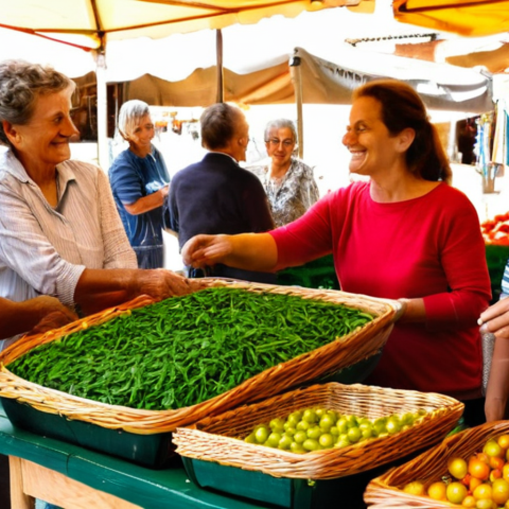 소셜 증명 활용한 지속 가능성 향상 - **Prompt 1: Authentic Local Market, Word-of-Mouth for Sustainable Products**
"A vibrant and bust...